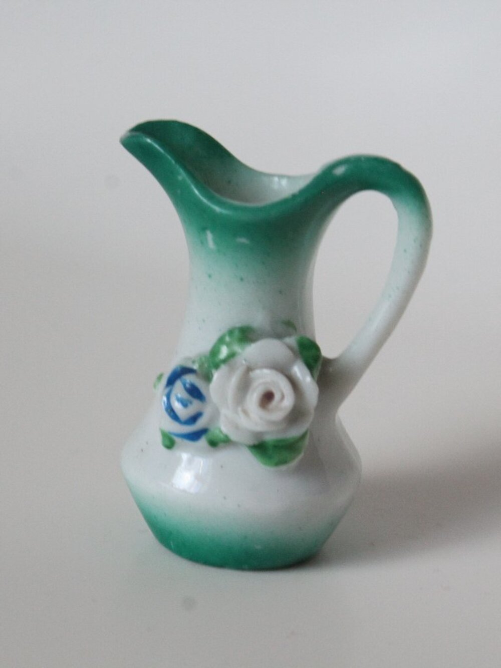 Miniature White and Green Pitcher with Flowers (Japan)